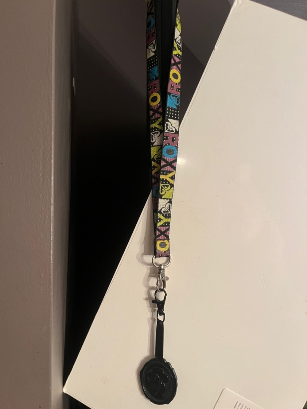 Roxy Multicolor Pattern Lanyard with Black Orchid Badge Holder